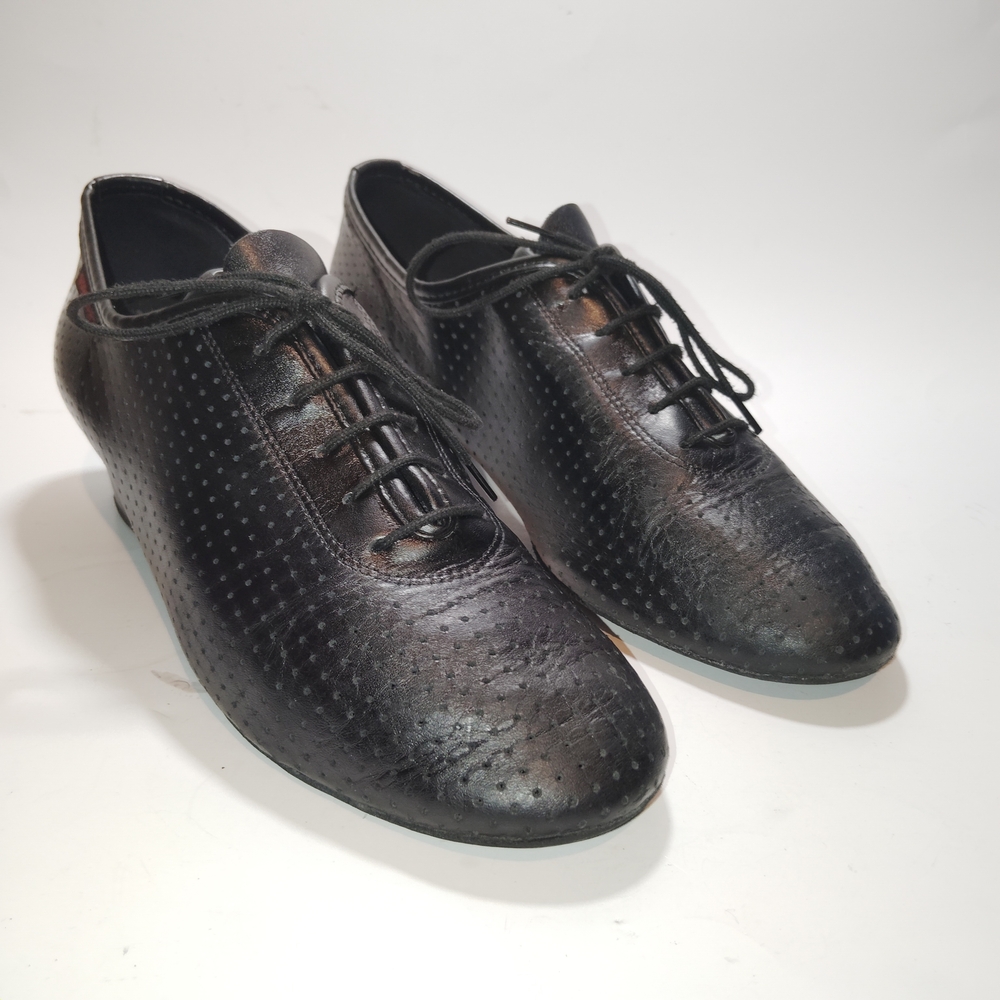 Black Perforated Lace-Up Shoes